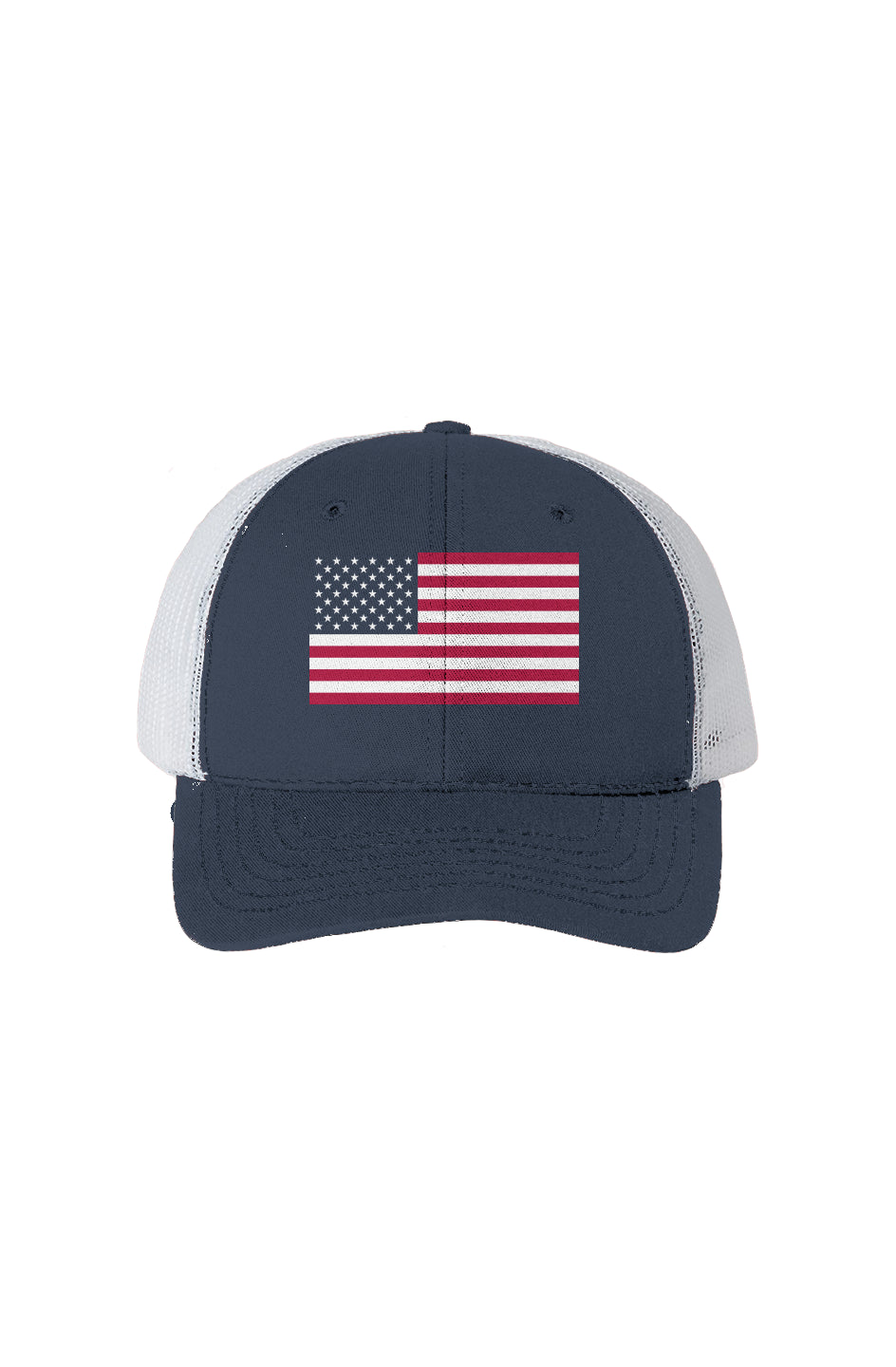 Printed American Flag Hat USA-Made-White Mesh Trucker Cap