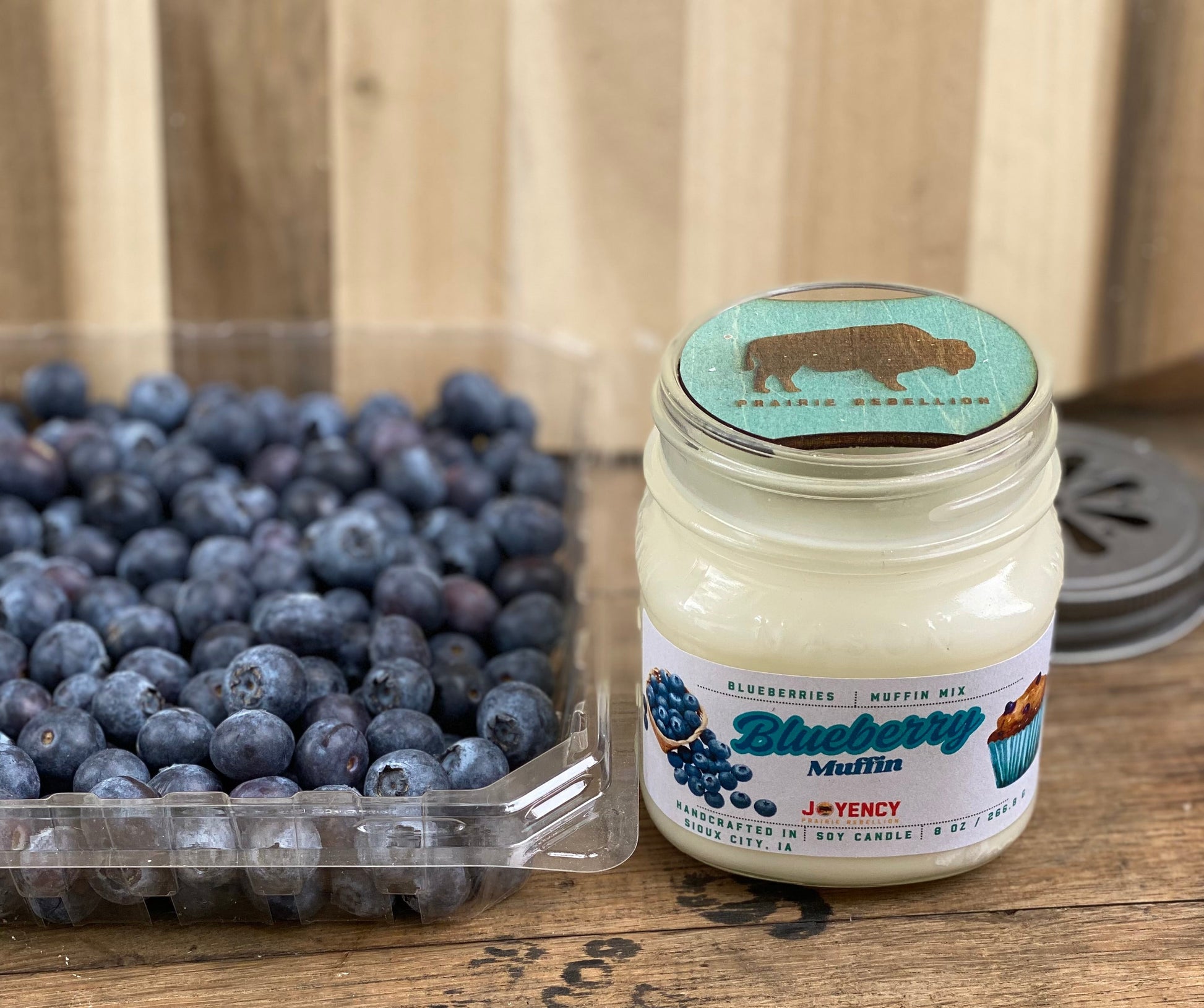 Blueberry Muffin hand-poured soy candle with blueberries