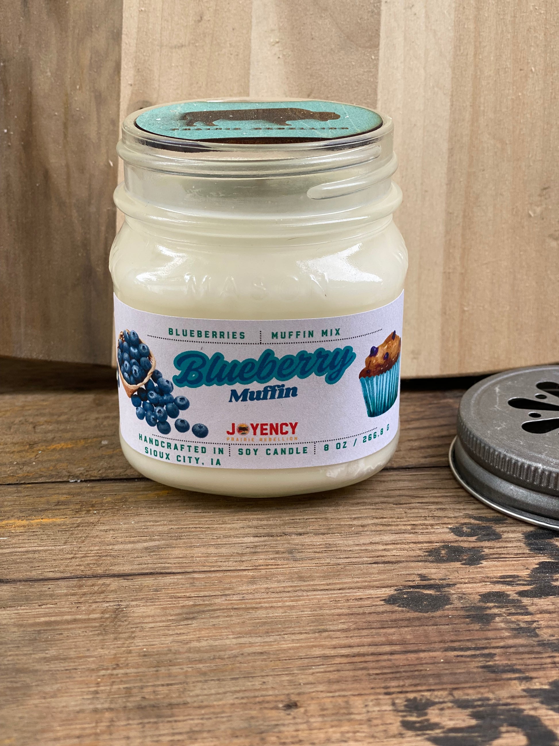 Blueberry Muffin hand-poured soy candle with blueberries