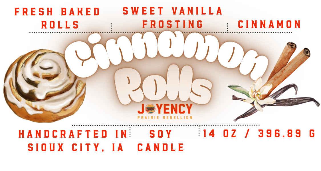 Cinnamon Rolls soy candle jars with bakery theme.