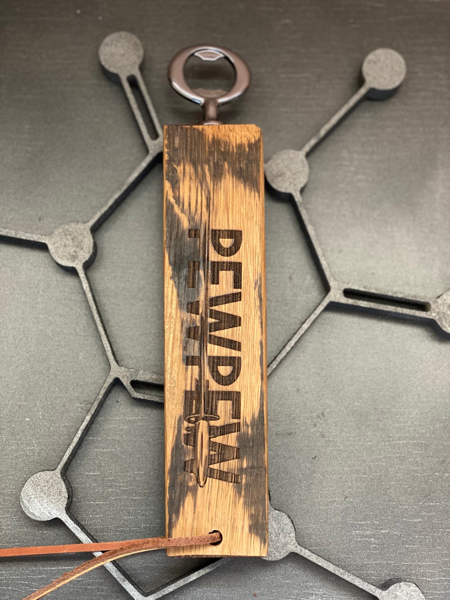 Handcrafted Whiskey Barrel Bottle Opener – Customizable & Rustic