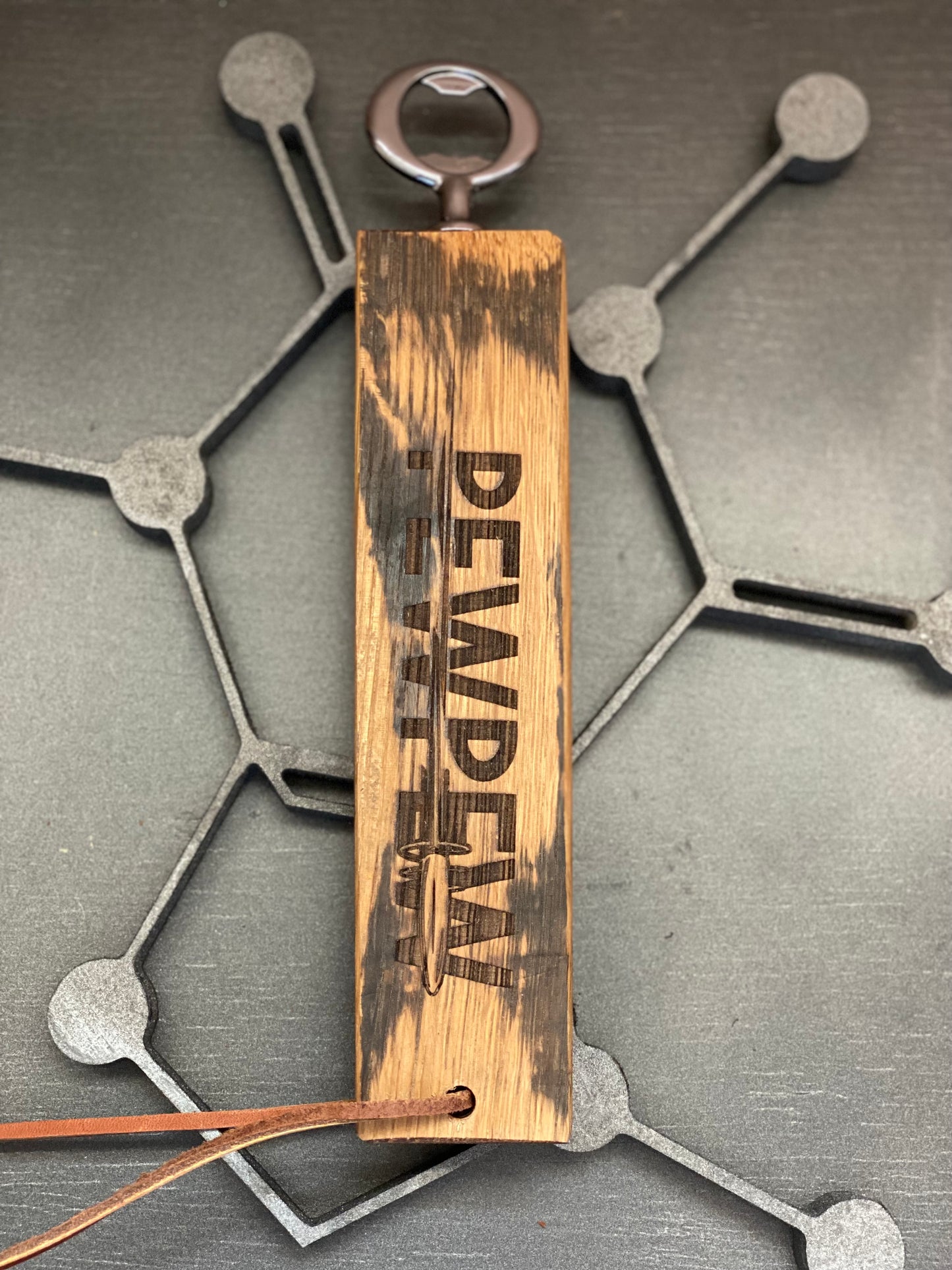 Handcrafted Whiskey Barrel Bottle Opener – Customizable & Rustic