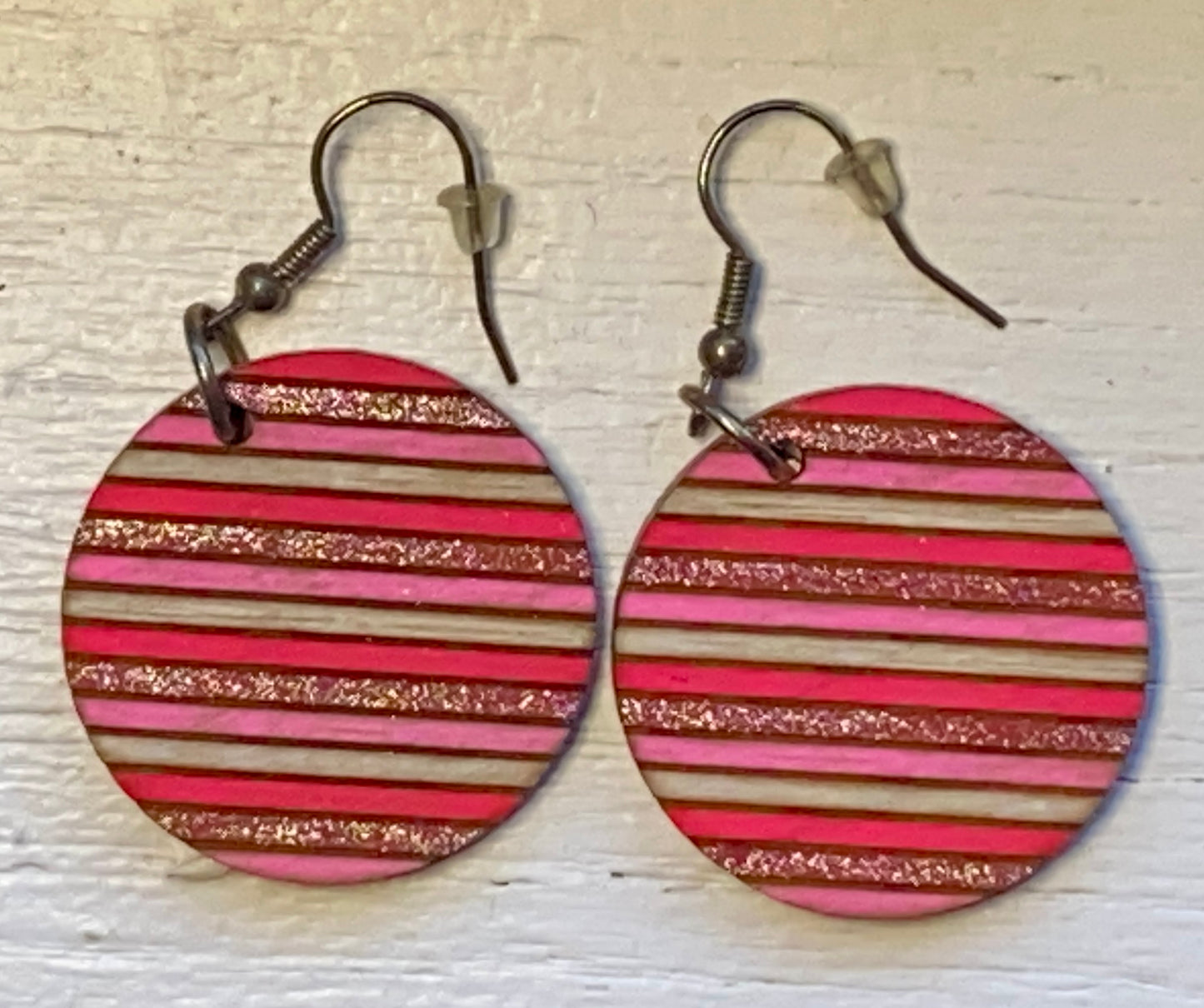 Wooden Red Themed Circle Earrings Hypoallergenic