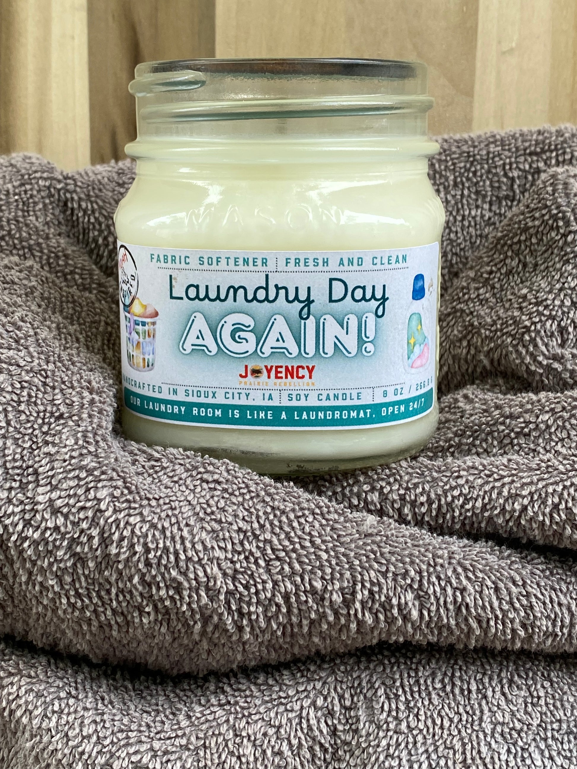 Laundry Day Again soy candle jar