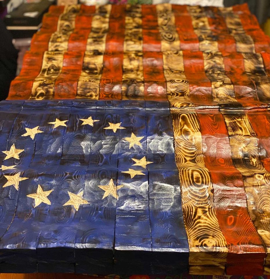 Rustic Wooden American Waving Flag, Waving American Flag, Living Room Wall Art