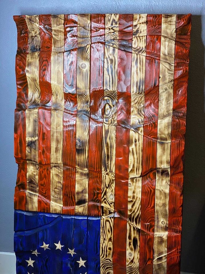 Rustic Wooden American Waving Flag, Waving American Flag, Living Room Wall Art