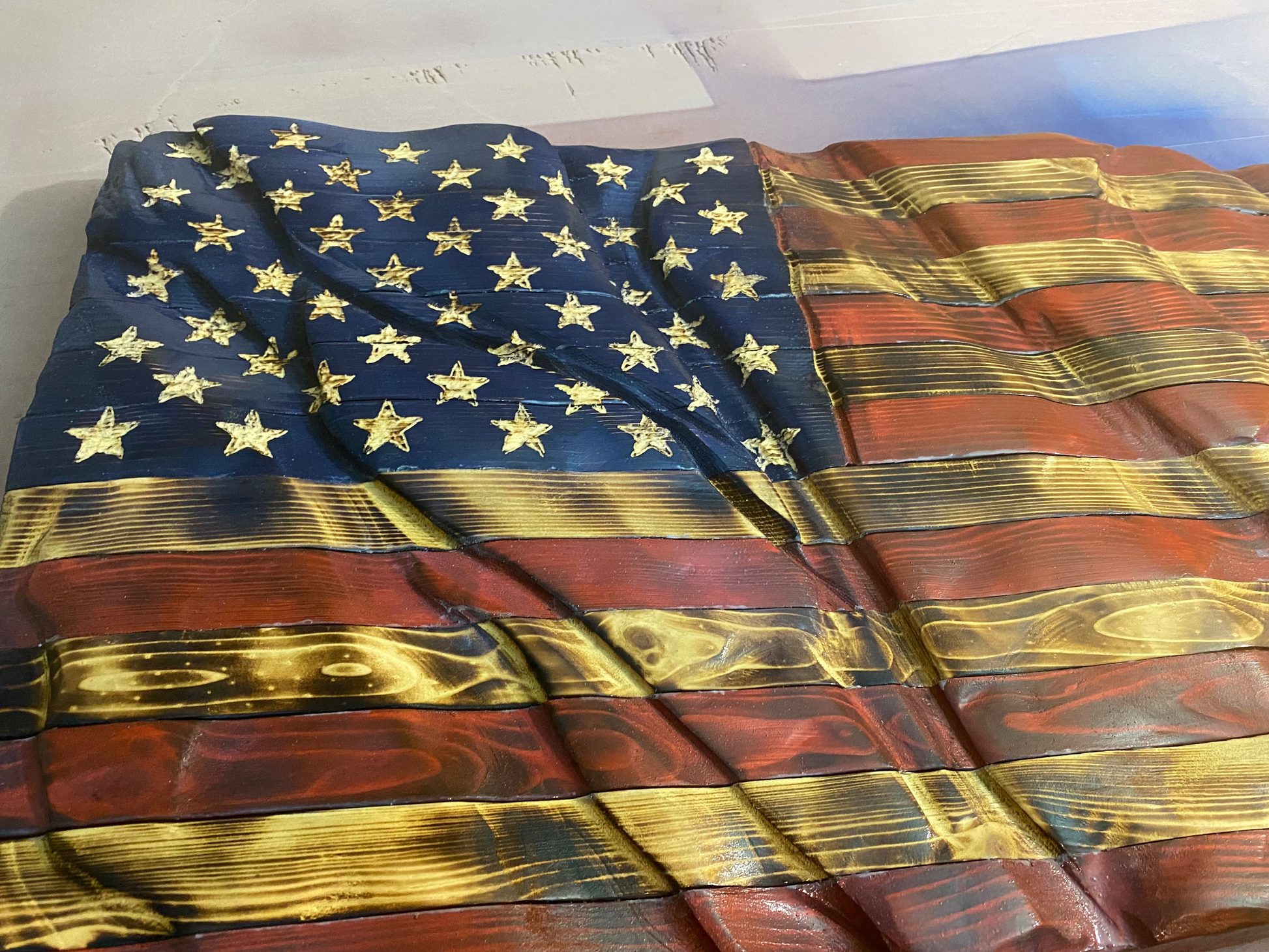 American Wooden Waving Flag