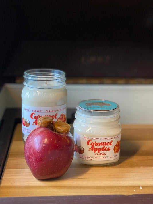 Caramel Apple hand-poured soy wax candle with apple and caramel tones