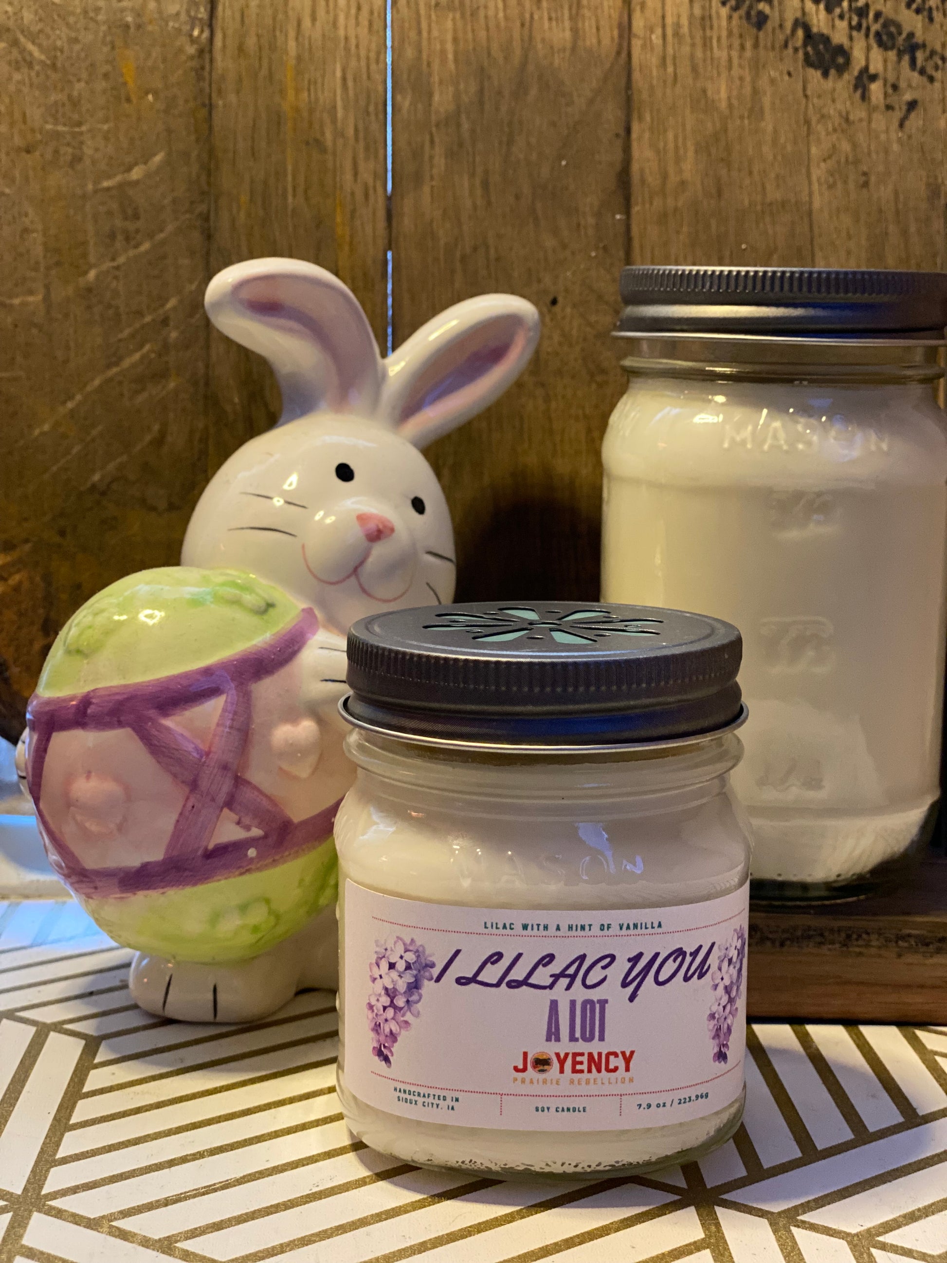 I Lilac You A Lot hand-poured soy candle with lilac flowers