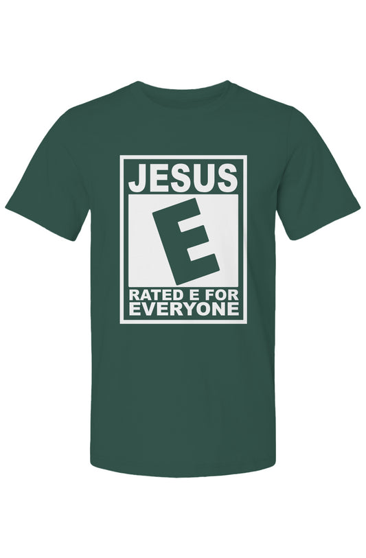 Jesus Rated E for Everyone White Lettering Green