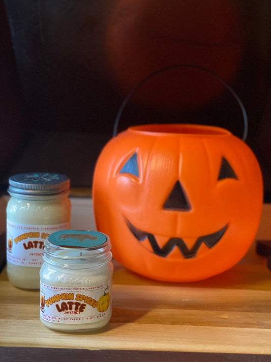 Pumpkin Spiced Latte soy candle jar.