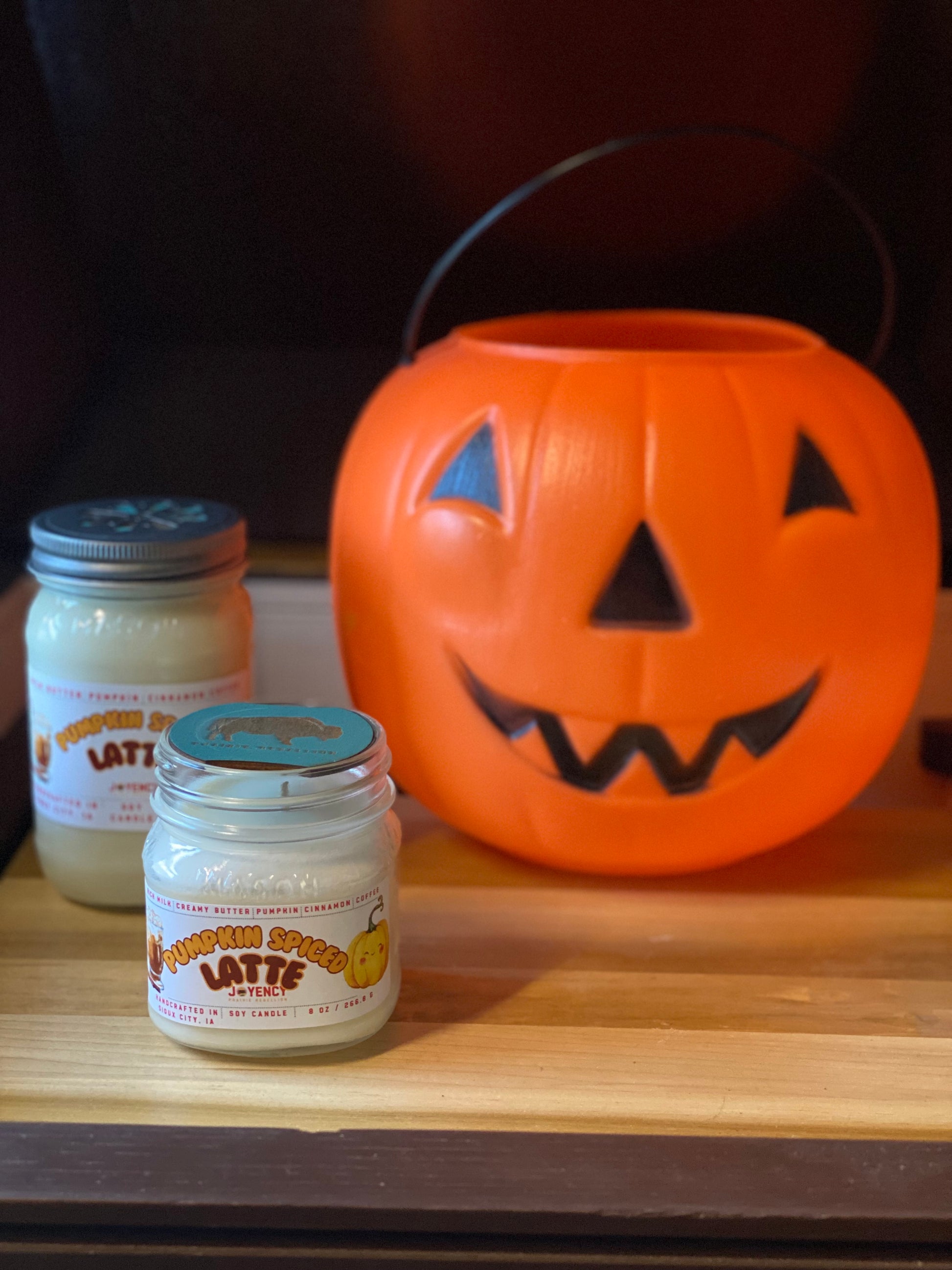Pumpkin Spiced Latte soy candle jar.
