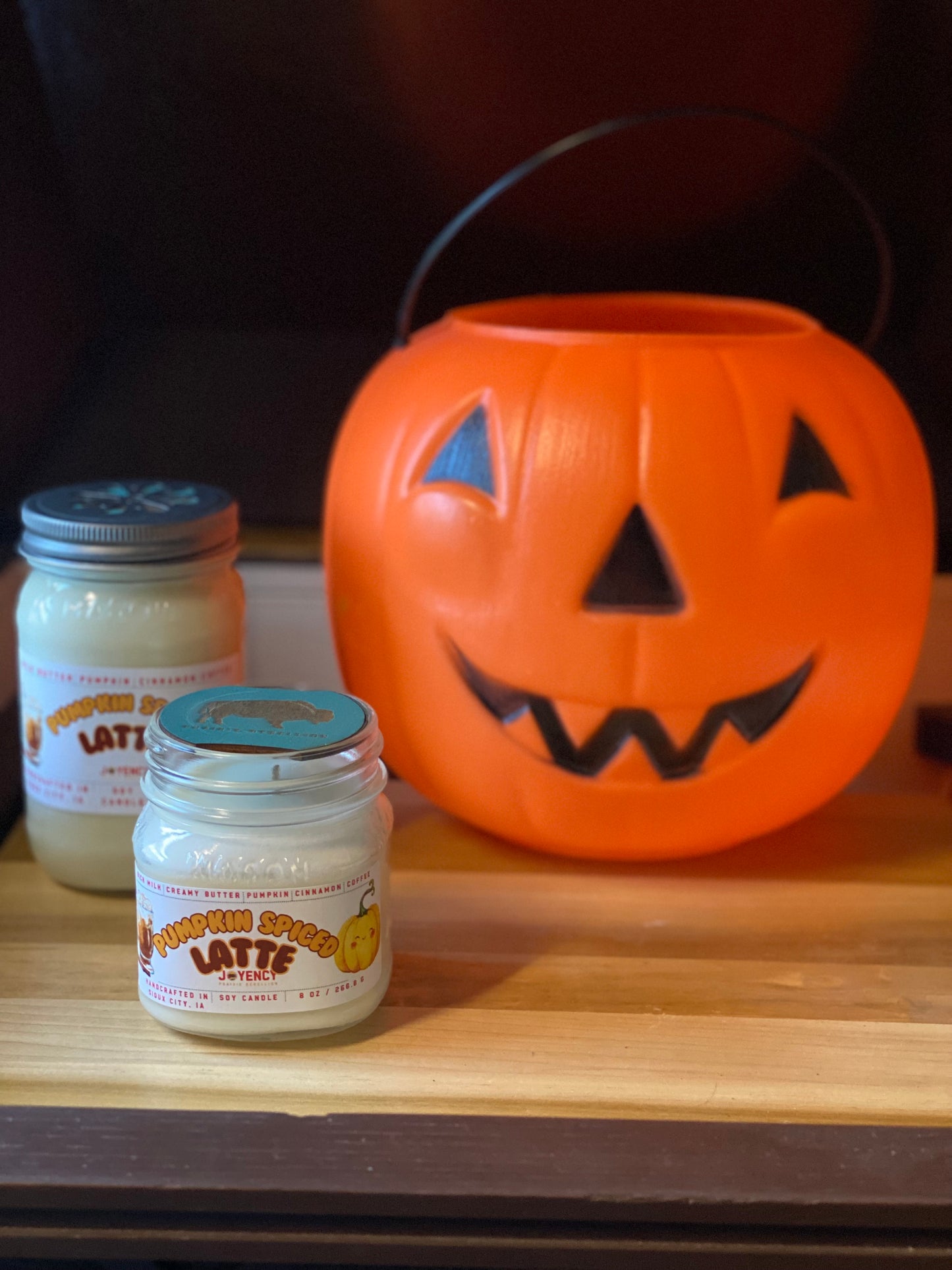 Pumpkin Spiced Latte soy candle jar.