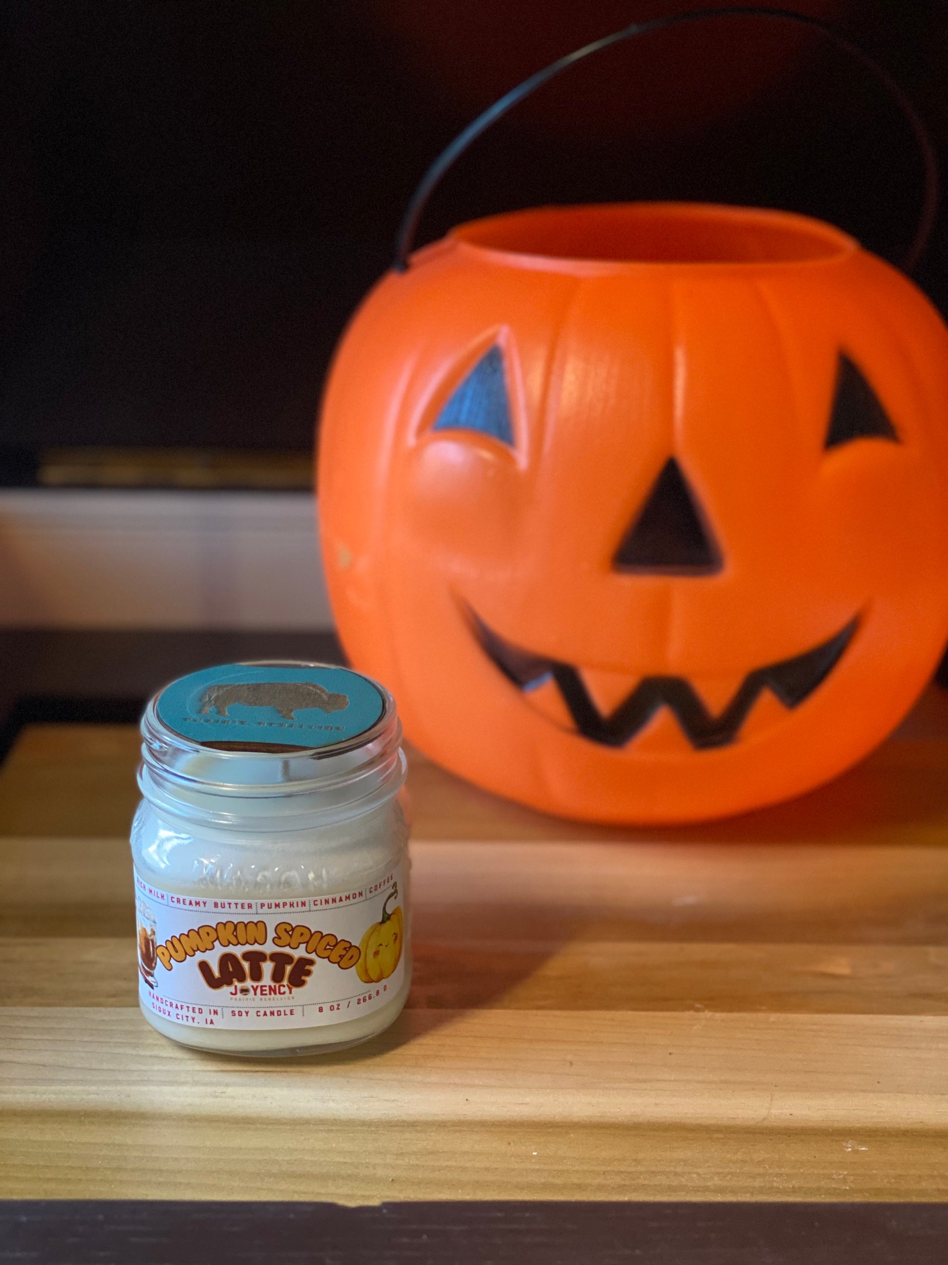 Pumpkin Spiced Latte soy candle jar.