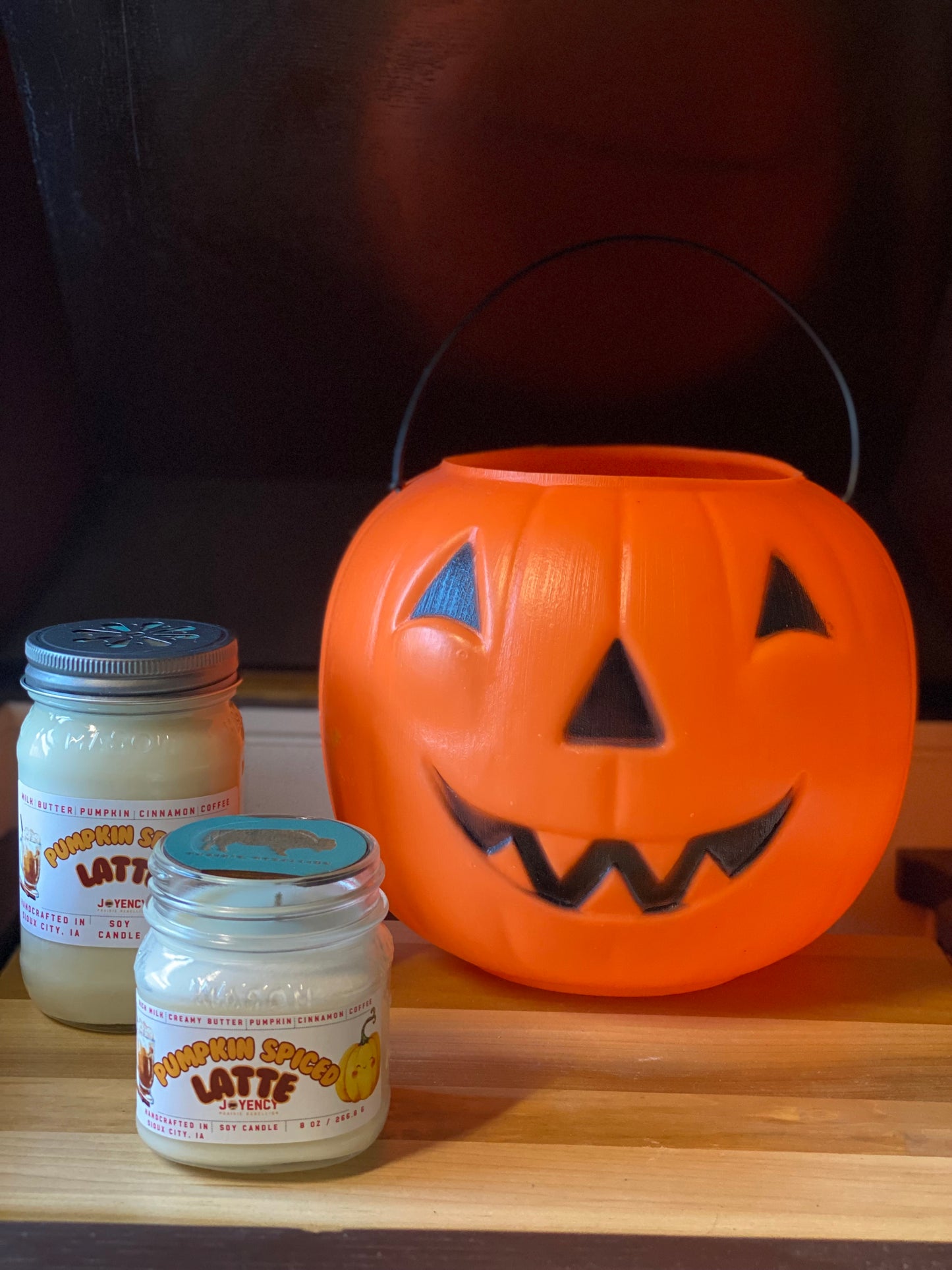 Pumpkin Spiced Latte soy candle jar.