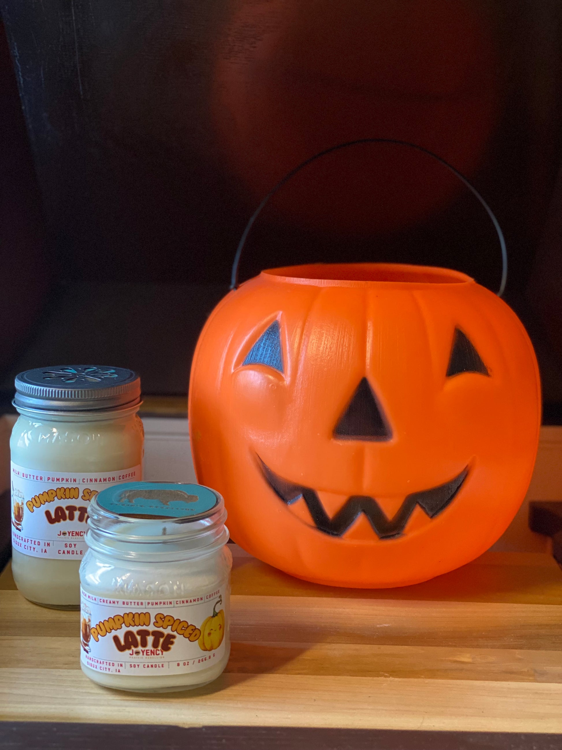 Pumpkin Spiced Latte soy candle jar.