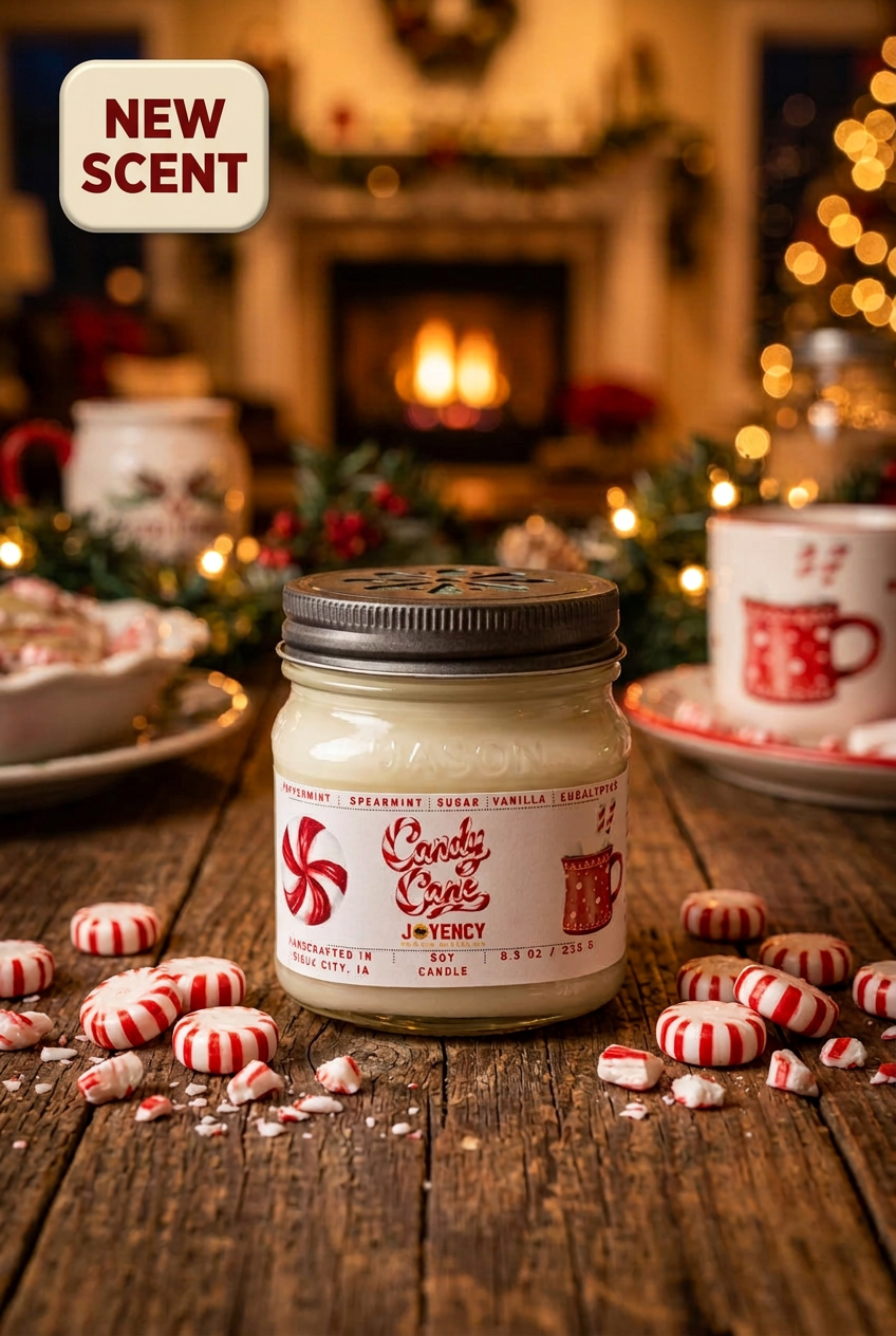 Candy Cane candle with a NEW SCENT badge
