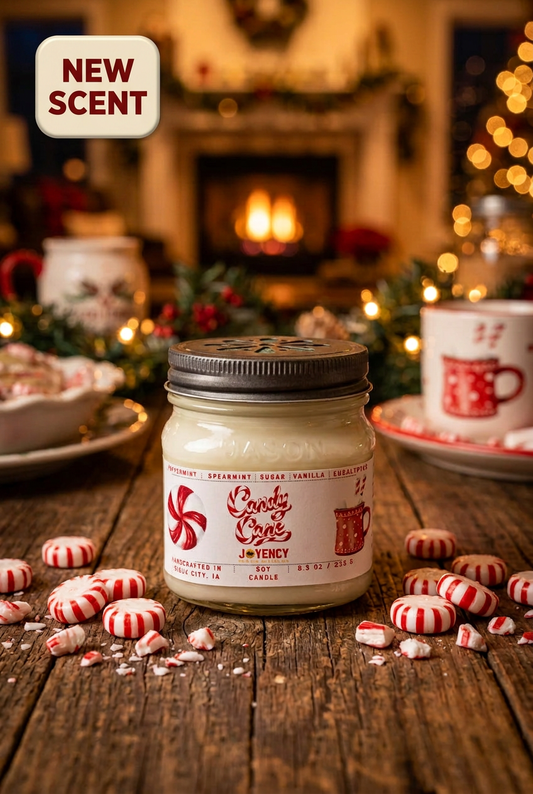 Candy Cane candle with a NEW SCENT badge