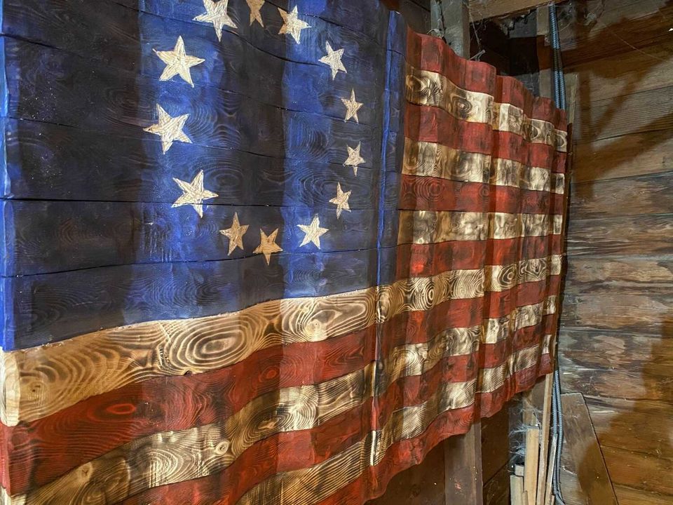 Rustic Wooden American Waving Flag, Waving American Flag,  Living Room Wall Art
