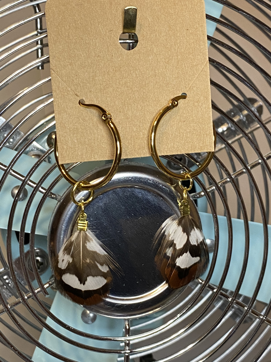 Small gold hoops with real feather