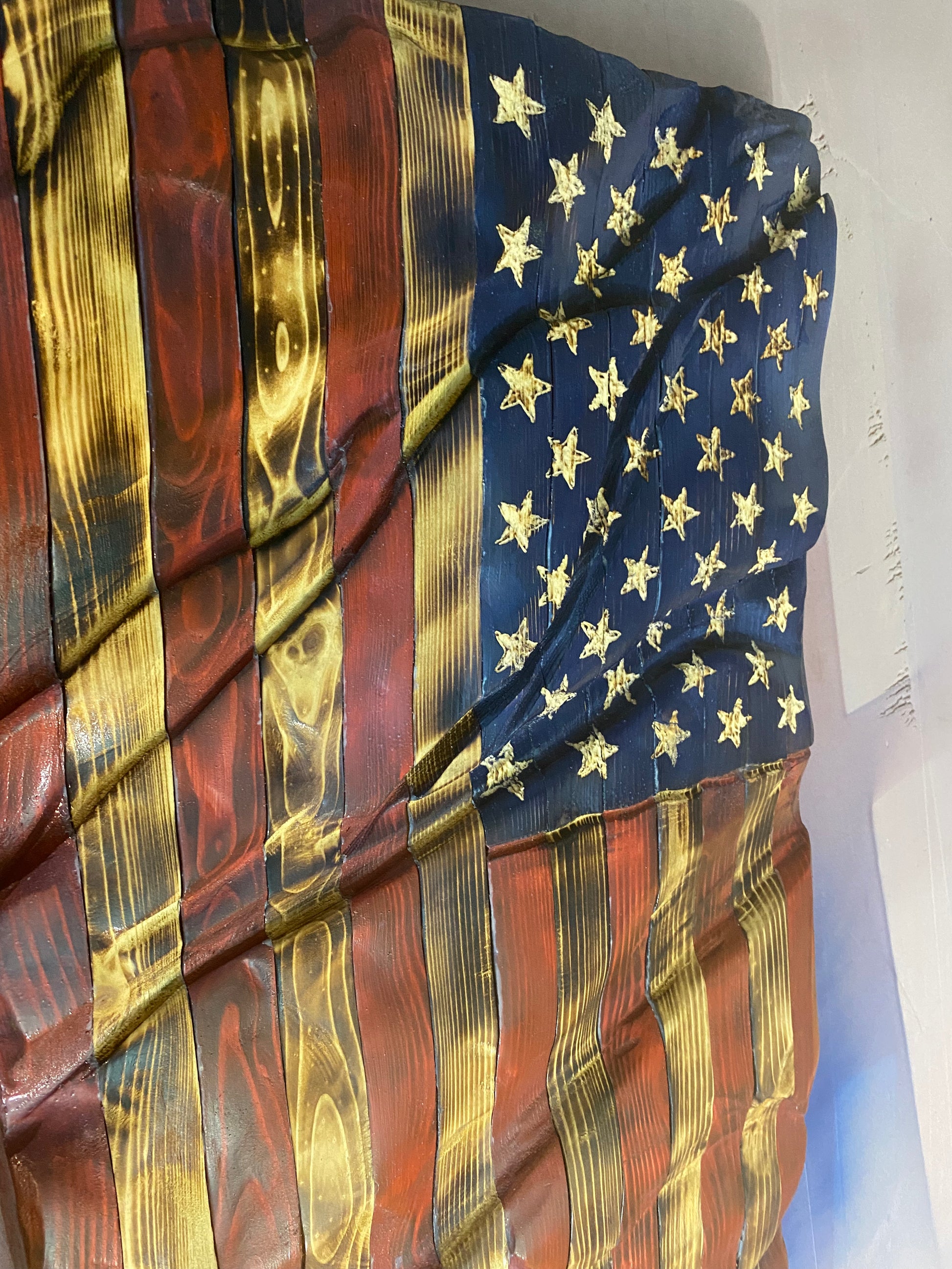 American Wooden Waving Flag