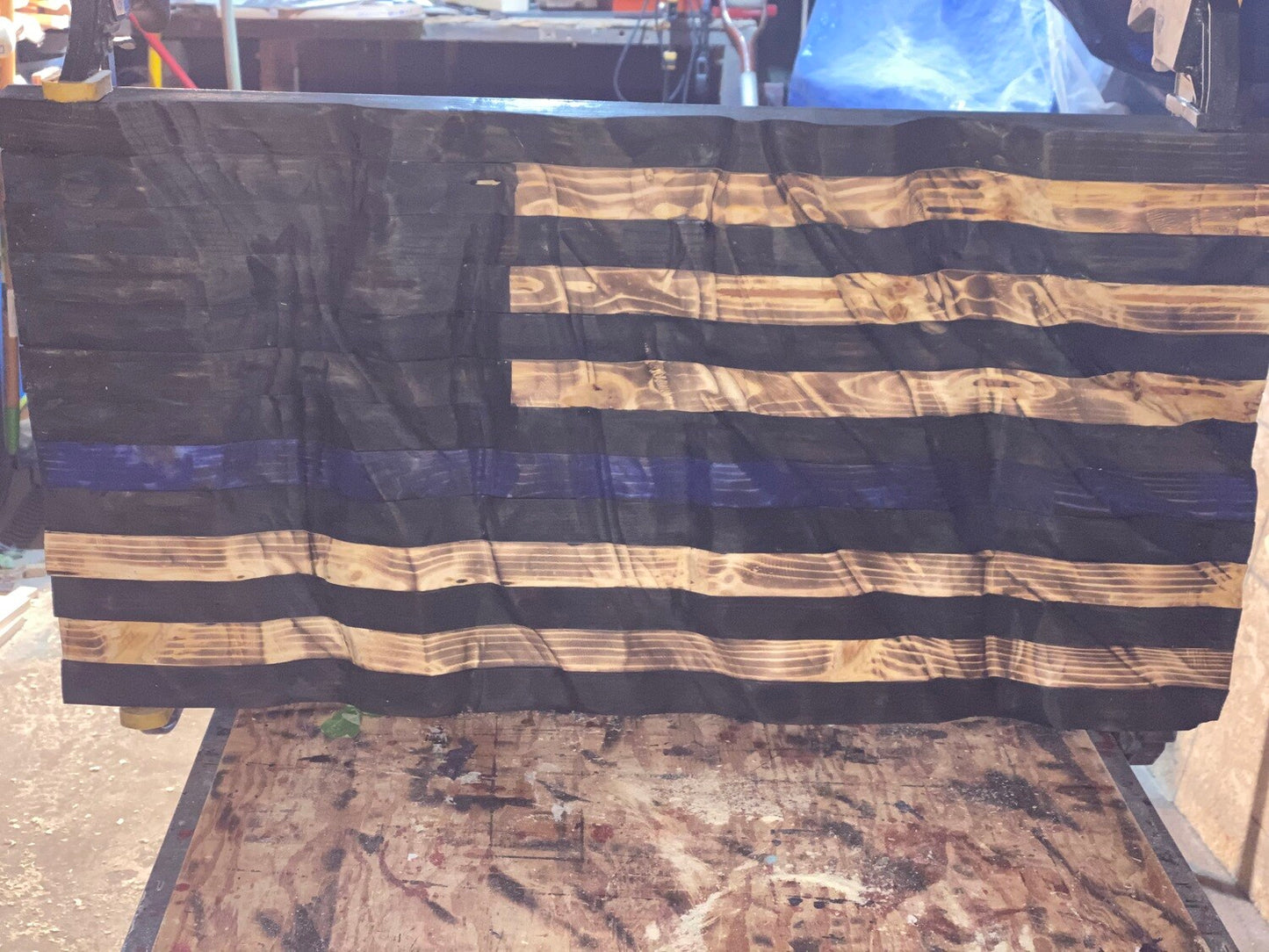 Thin Blue Line Wooden Flag
